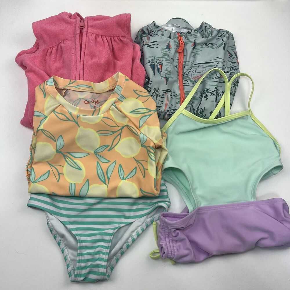 Girls 5T Swimsuit Lot 4 Piece Rashguard Swimwear Sets Cover Up UV Protection